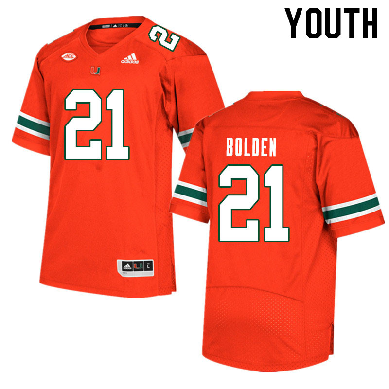 Youth #21 Bubba Bolden Miami Hurricanes College Football Jerseys Sale-Orange